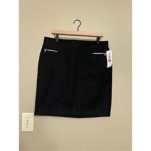 Lauren Ralph Lauren Black Cotton Pencil Skirt with Silver Zipper Pockets Petite